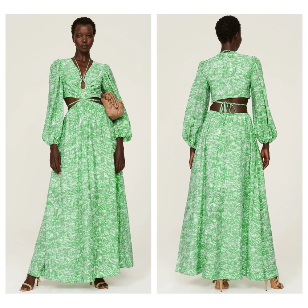 Simkhai Adelaide Cutout Mousseline Maxi Dress in Kelly Abstract Fern size XS - Picture 2 of 16